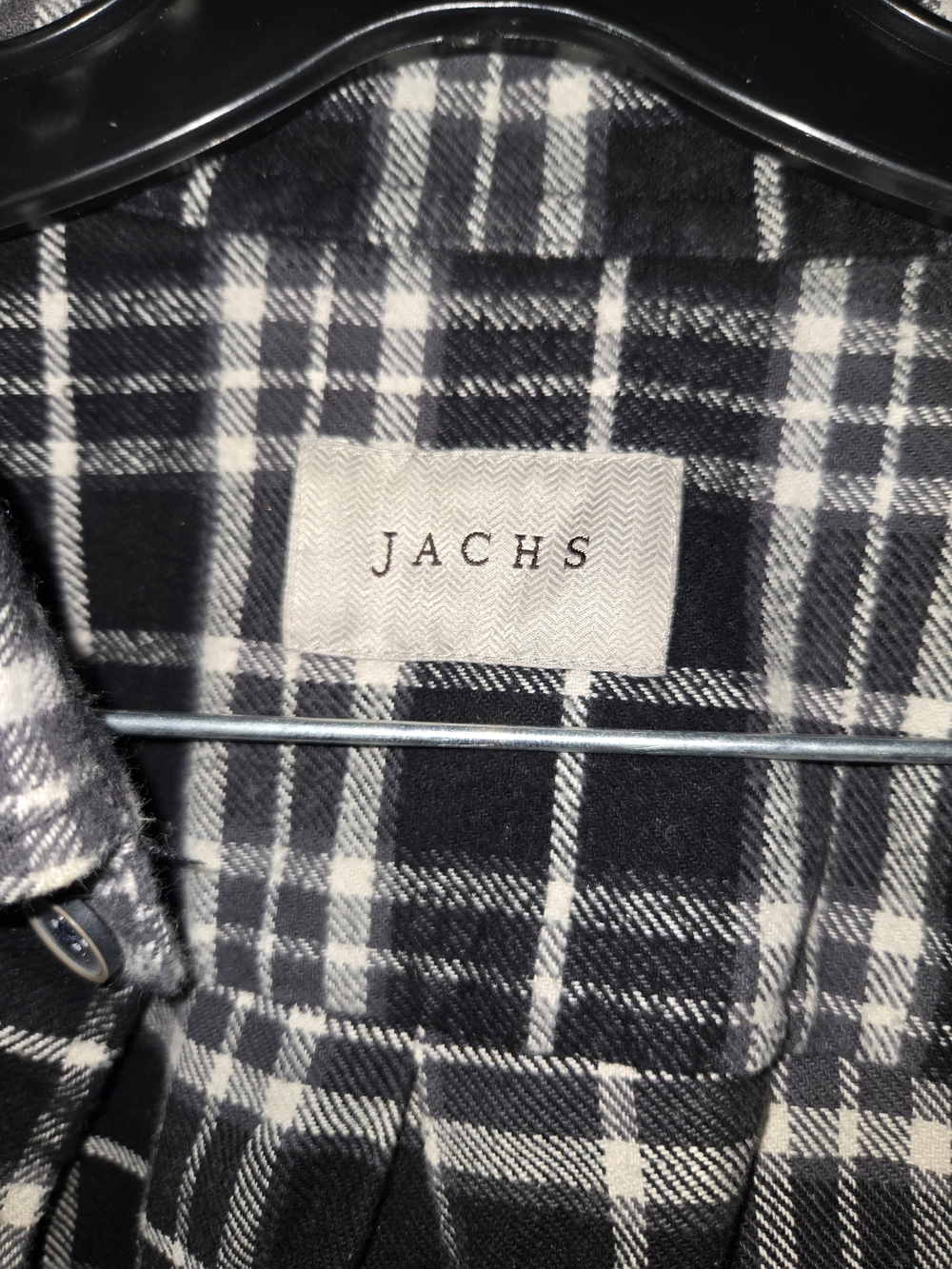 JACHS NY Men's 100% Cotton Plaid Flannel Button Up Shirt Black White Grey Large